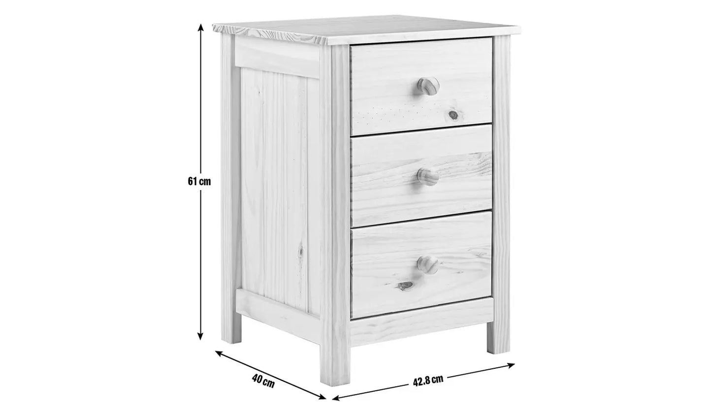 Assembled Scandinavia 3 Drawer Bedside Table - White